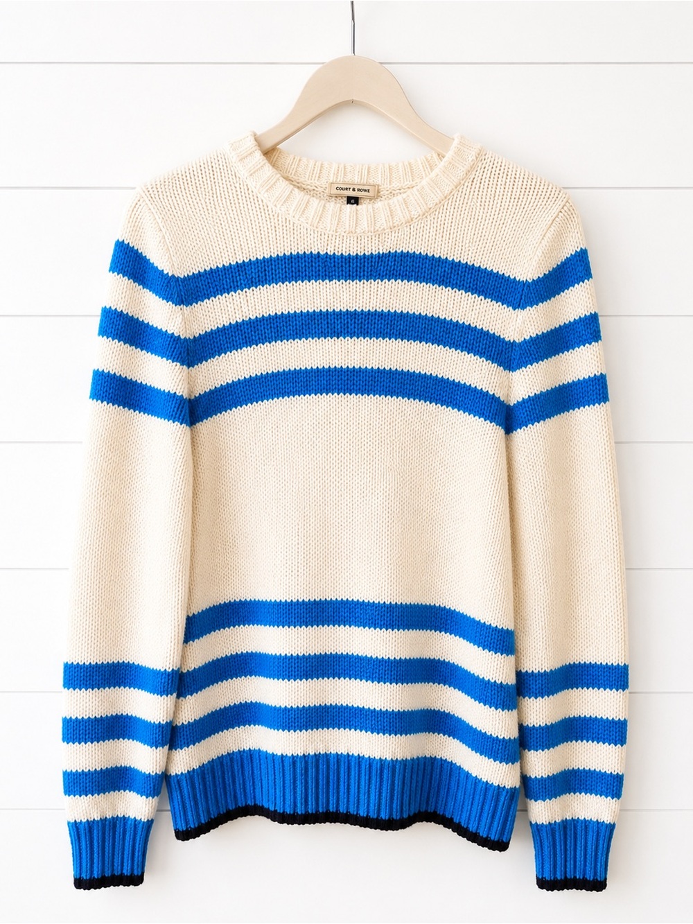 Court & Rowe Coastal Stripe Chunky Knit Sweater Blue Cream Nautical Preppy